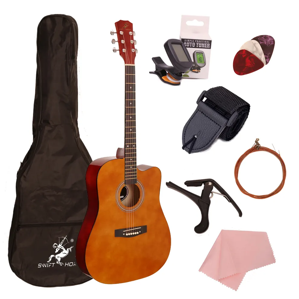 Vente chaude 41 pouces guitare acoustique finition brillante 6 cordes en acier guitare étudiante de haute qualité en gros à bas prix