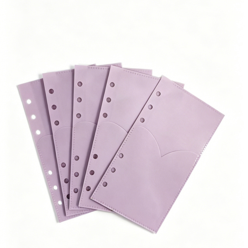 A6 Violet - Pochettes pour classeur en PP en forme de cœur (lot de 5)