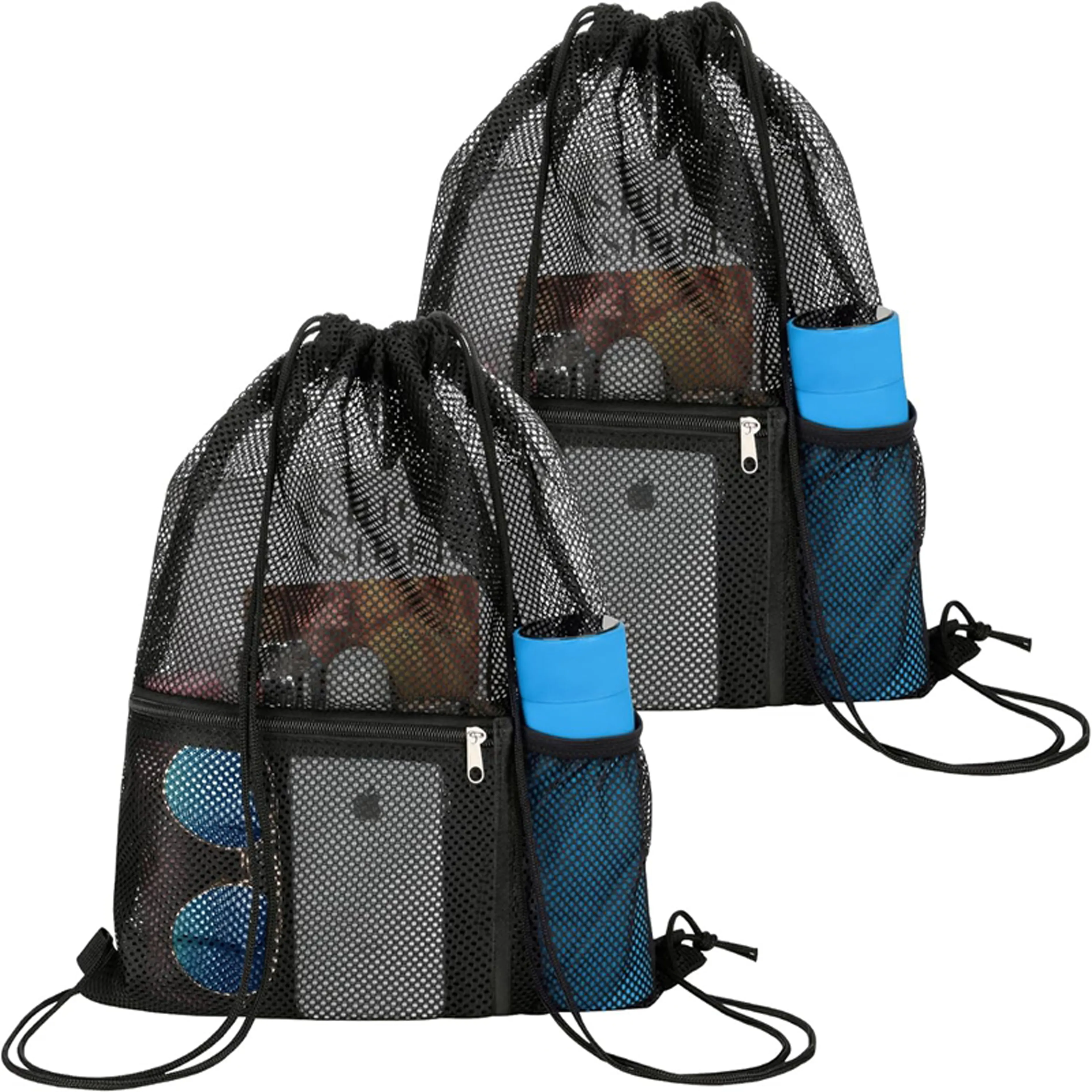 Mochila con cordón de malla plegable personalizada, bolsas de deporte informales, mochila transpirable transparente, mochila con cordón plegable, mochila de gimnasio