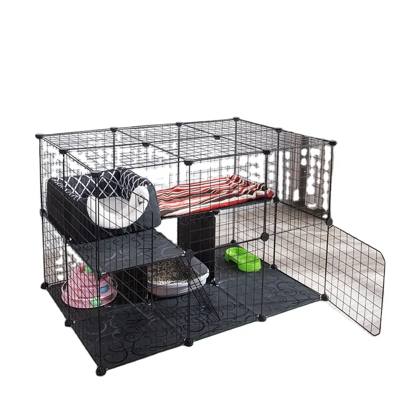 卸売DIY屋外子犬猫の家高強度ステンレス鋼黒大型犬ケージペットフェンスパネル犬ケージ金属犬小屋