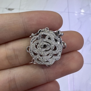 心形配件分层多孔纽扣925纯银花珠宝扣锆石珍珠扣项链制作