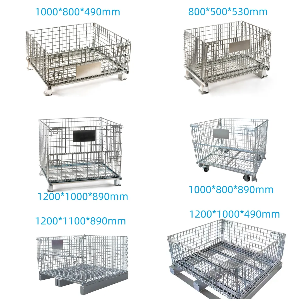 Contenedor industrial plegable a granel personalizado, contenedor de almacenamiento de alambre de malla plegable, plataforma de jaula de seguridad para montacargas con divisor