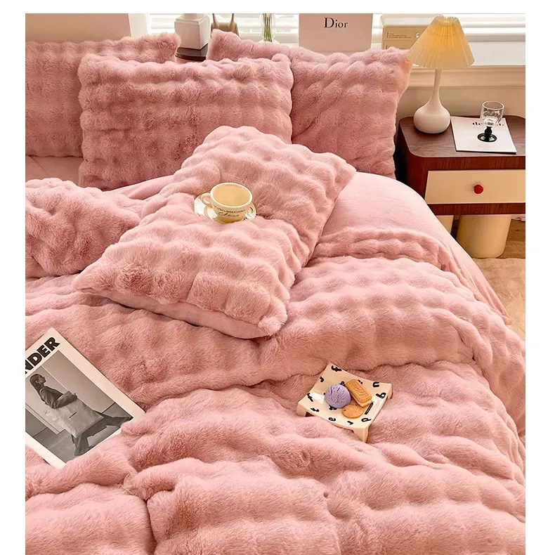 Op Maat Gemaakte Faux Bont Dekbed Set Voor Queen Size Bed Goedkoop Zacht Comfortabel Dekbed Sets Beddengoed Luxe Kalkoen Eco-Vriendelijk