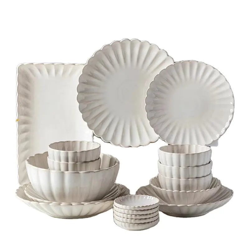 Veweet assiette émaillé porcelaine, assiette moderne en céramique remplie de bols, assiette émaillé pour la vaisselle, ensemble complet de bols en céramique plats