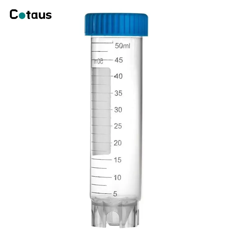 Cotaus LAB suministra tubos de ensayo de plástico de 50 ml de fondo plano con tapa de rosca tubo de centrífuga