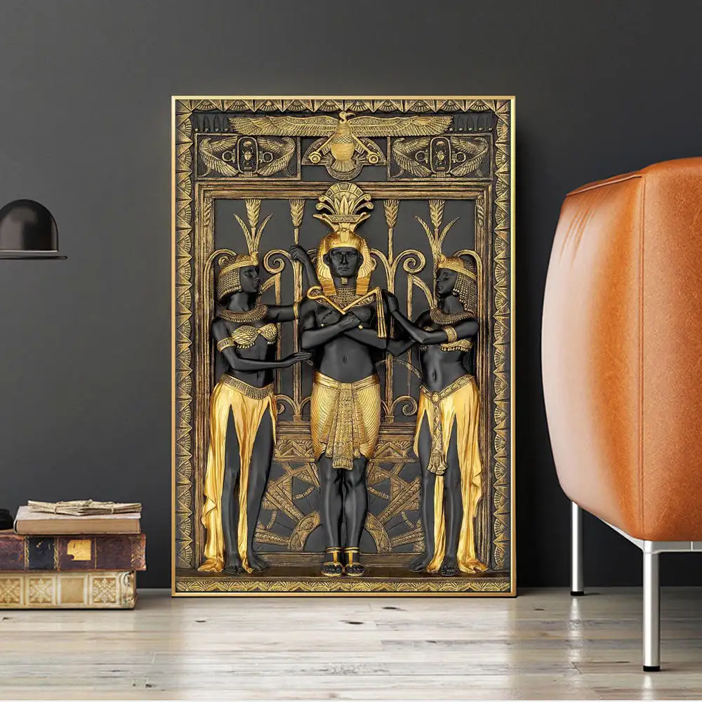 Nero dorato antico arte egiziana stampe 3d faraone dio Poster decorativo immagini su tela pittura murale