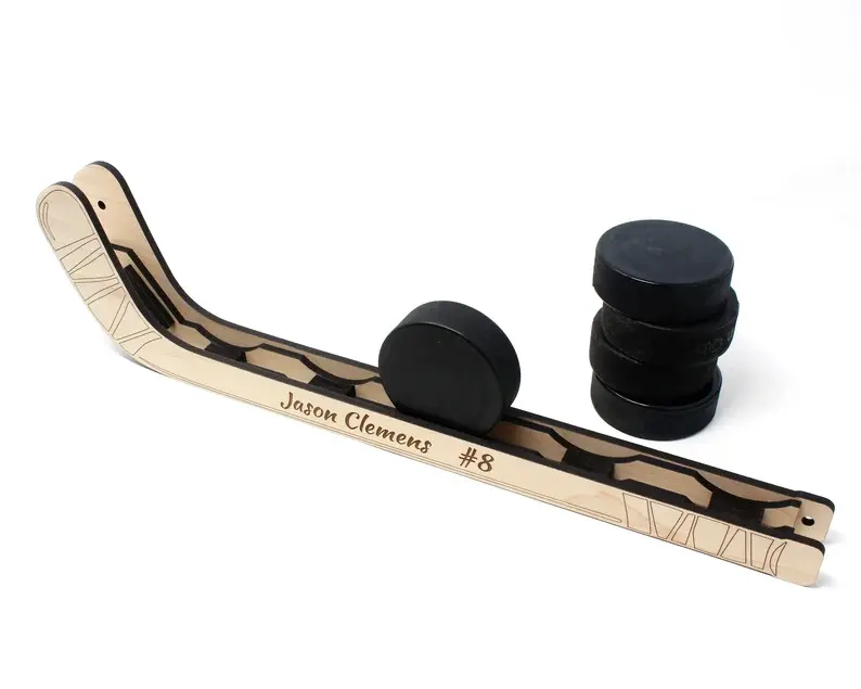 Custom Laser cut Hockey Ideas Gift Wood Hockey Puck Display shelf wood for Hockey Players gift