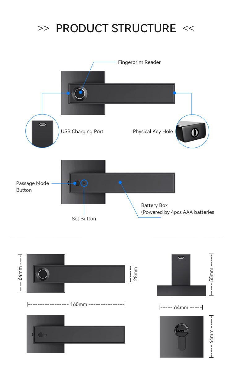 Tediton Security TTlock APP Anti Theft Remote Control Smart Lock Square Fingerprint Door Lock