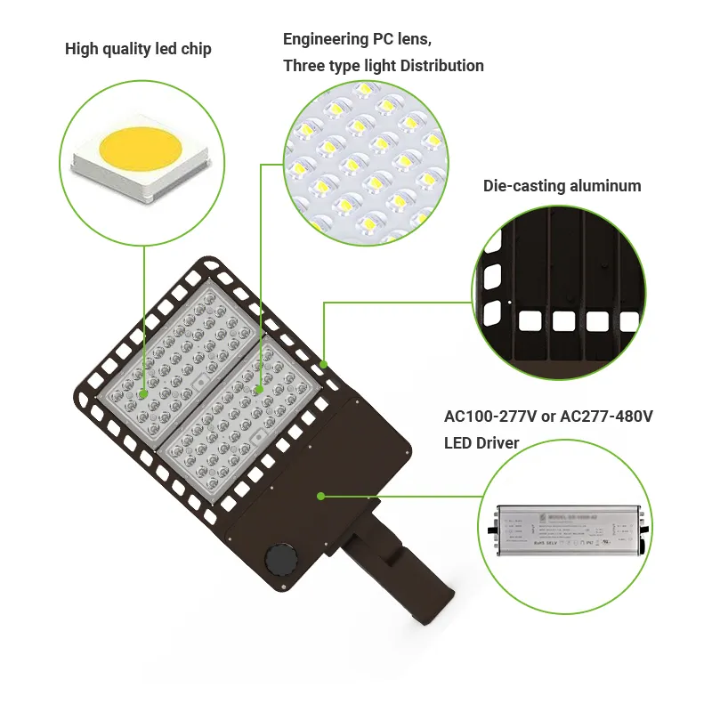LED Parking Lot Lighting 100W 150W 200W 240W 300W HID/HPS Replacement Adjustable Commercial Outdoor Light IP67 Led area Lights