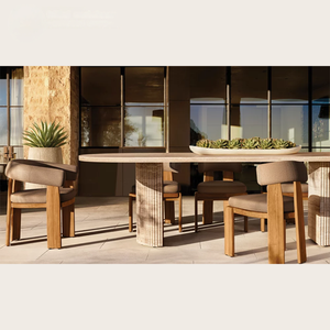 Chất Lượng Cao Rắn Gỗ Tếch Ngoài Trời Ăn Đặt Bền Thời Tiết Chịu Mài Mòn Cho Biệt Thự Vườn Sử Dụng Nhà Máy Bán Hàng Trực Tiếp - Product Image 1