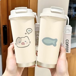 Bình giữ nhiệt bằng thép bình 500ml đồ uống kép hoạt hình Unisex dung tích lớn thể thao cầm tay đi học cho mèo buồn ngủ - Product Image 1