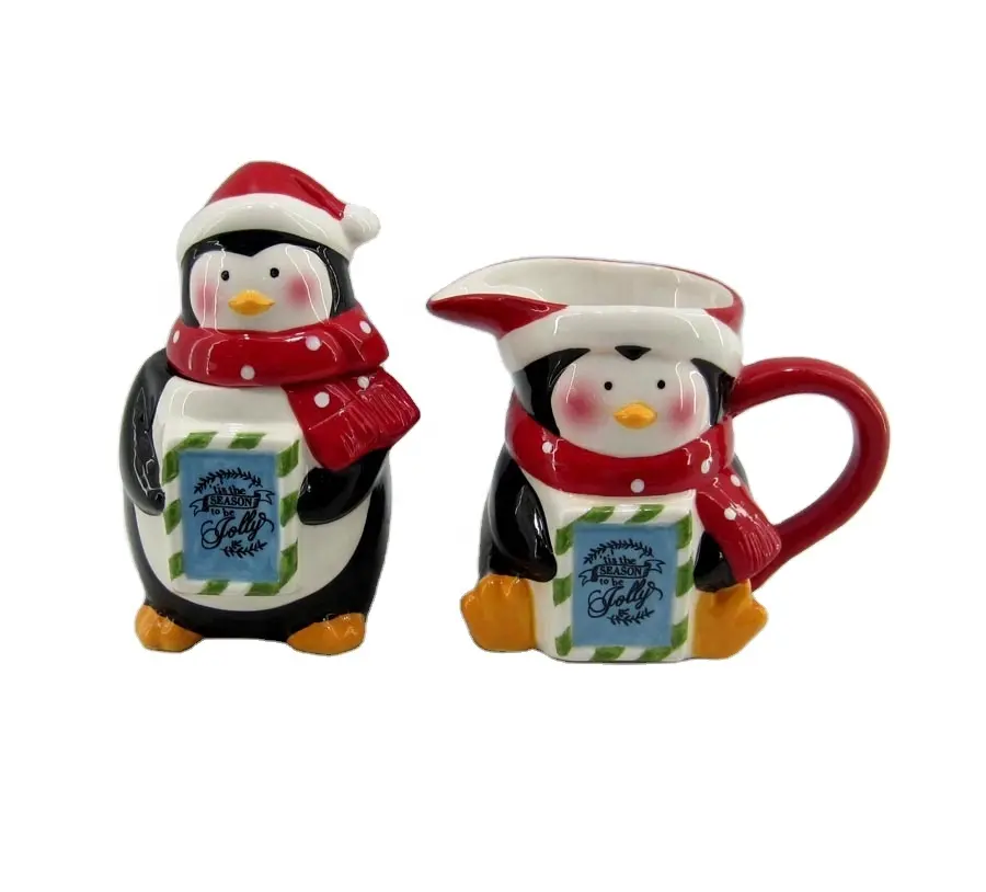 عيد الميلاد البطريق السيراميك كريم & برطمان للسكر مجموعة
