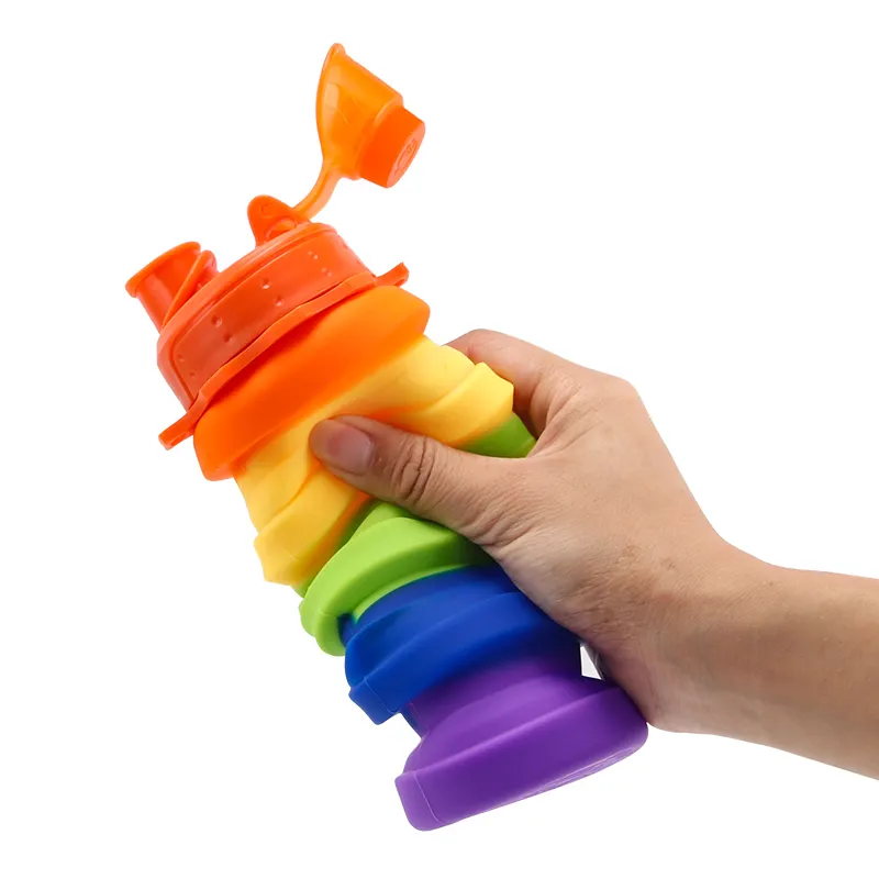 재사용 가능한 BPA 프리 실리콘 접을 수 있는 물병 누수 방지 접을 수 있는 스포츠 물병