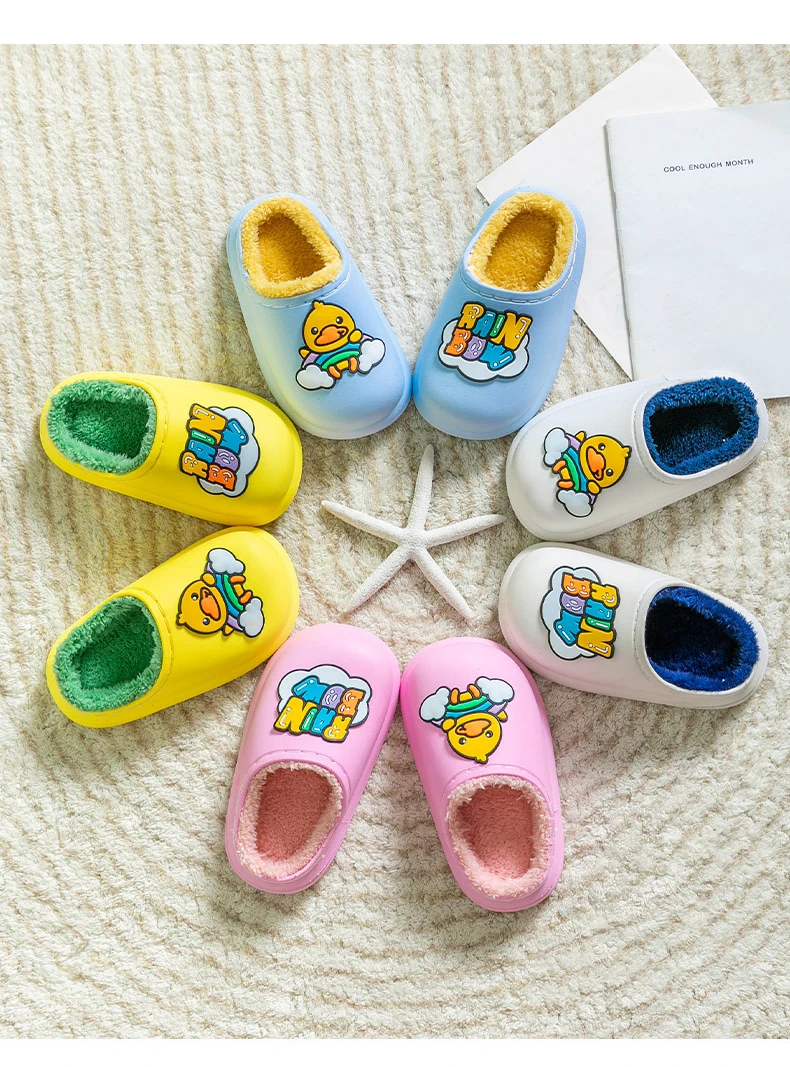 Cute Kids Fur House Slipper Shoes Cartoon Waterproof Anti Slip Bathroom Girls Boys Slippers