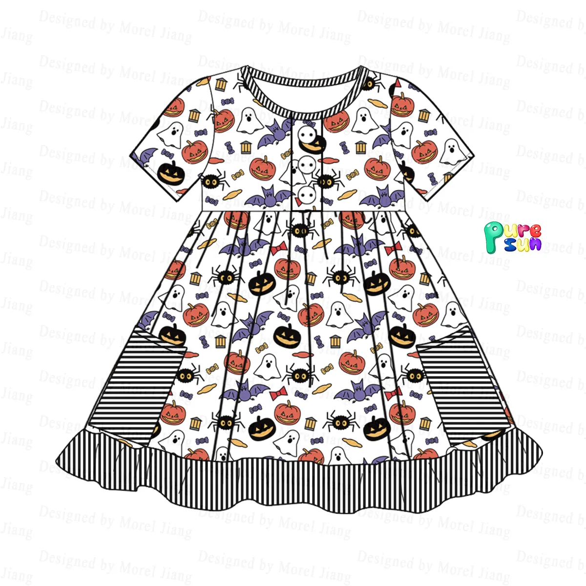 2024 Halloween Design Citrouille Motif Enfants Casual Coton Fille Robe-Puresun