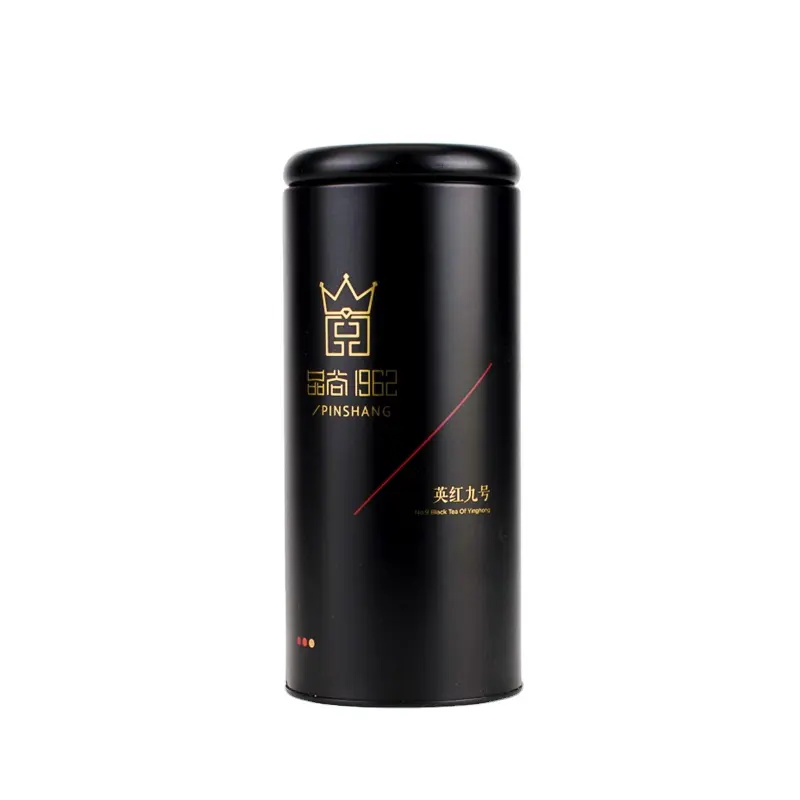 Высокое качество, черный цилиндр, круглая жестяная коробка для английского Красного чая, 250 г, упаковка, индивидуальный дизайн логотипа, банка для растворимого кофе 500 г