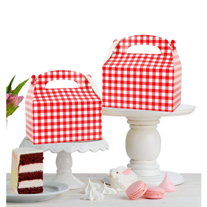 7791 Easy to Fold <strong>Gingham</strong> Pattern Cake Candy Cardboard <strong>Box</strong> with Handles for Birthday Shower Party Cheap Birthday Cake Gift <strong>Box</strong> - Product Image 2
