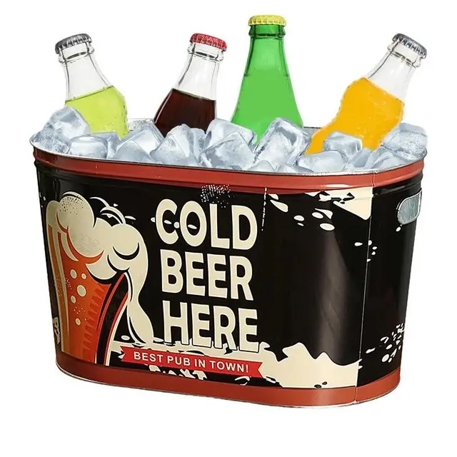 Demir buz kovası taşınabilir bira kovası soğutma bira şampanya kum etli büyük çaplı demir buz kovası s için kolu ile
