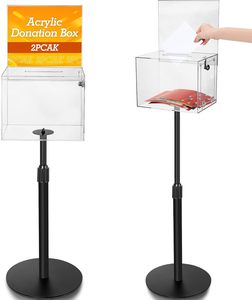 2-Pack akrilik öneri kutusu kilit tuşları 11 \ "x 8.25 \" x 8.25 \ "bağış standı Raffle kutu ekran burcu tutucu yuvası ofis sunan - Product Image 1