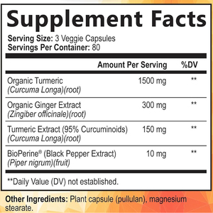 Harian bersama dan dukungan kesehatan imun manajemen energi suplemen Herbal 240 Vegan organik kunyit & jahe kapsul - Product Image 2