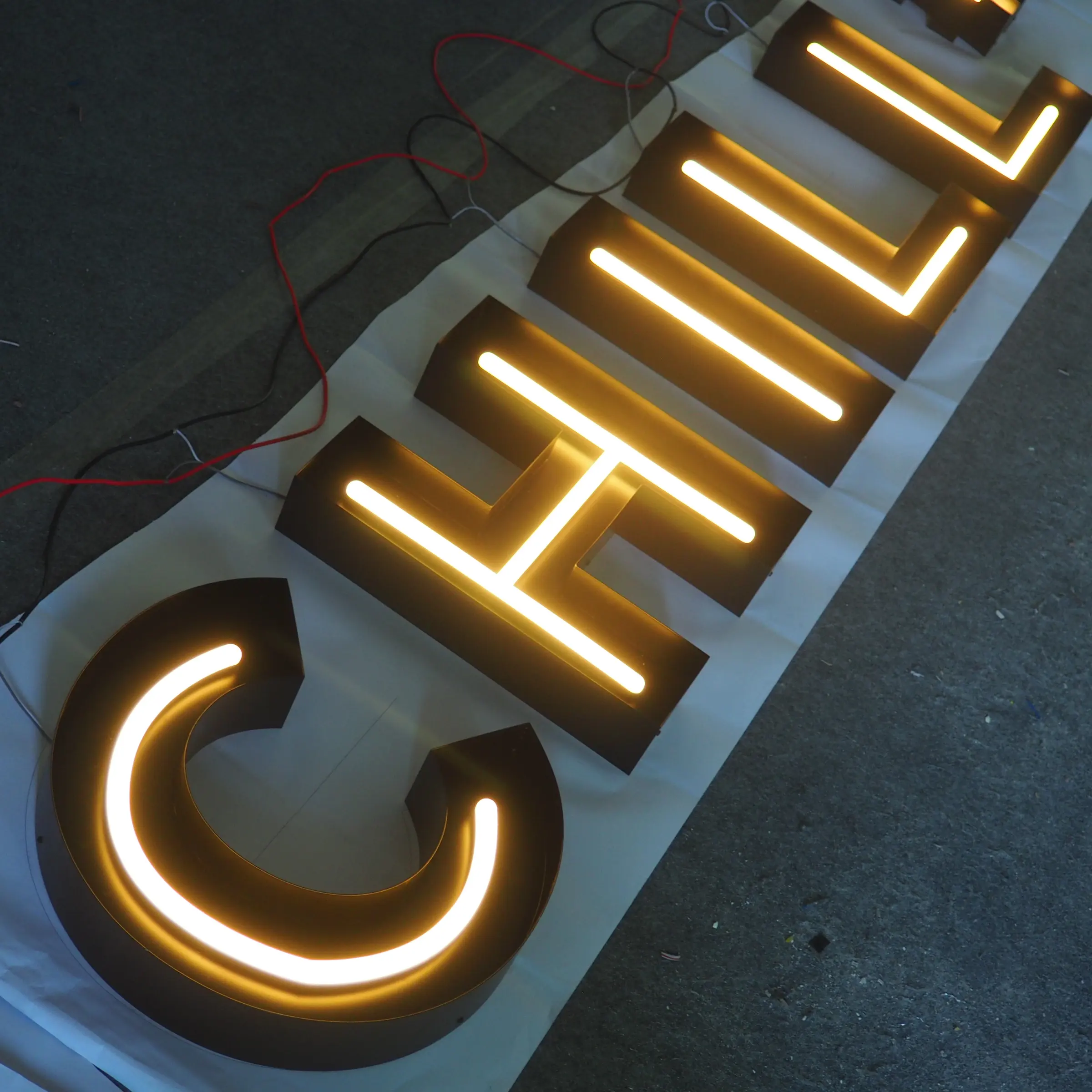 Luz traseira do logotipo da parede da fábrica, grande led neon tatuagem 3d carta sinal iluminado