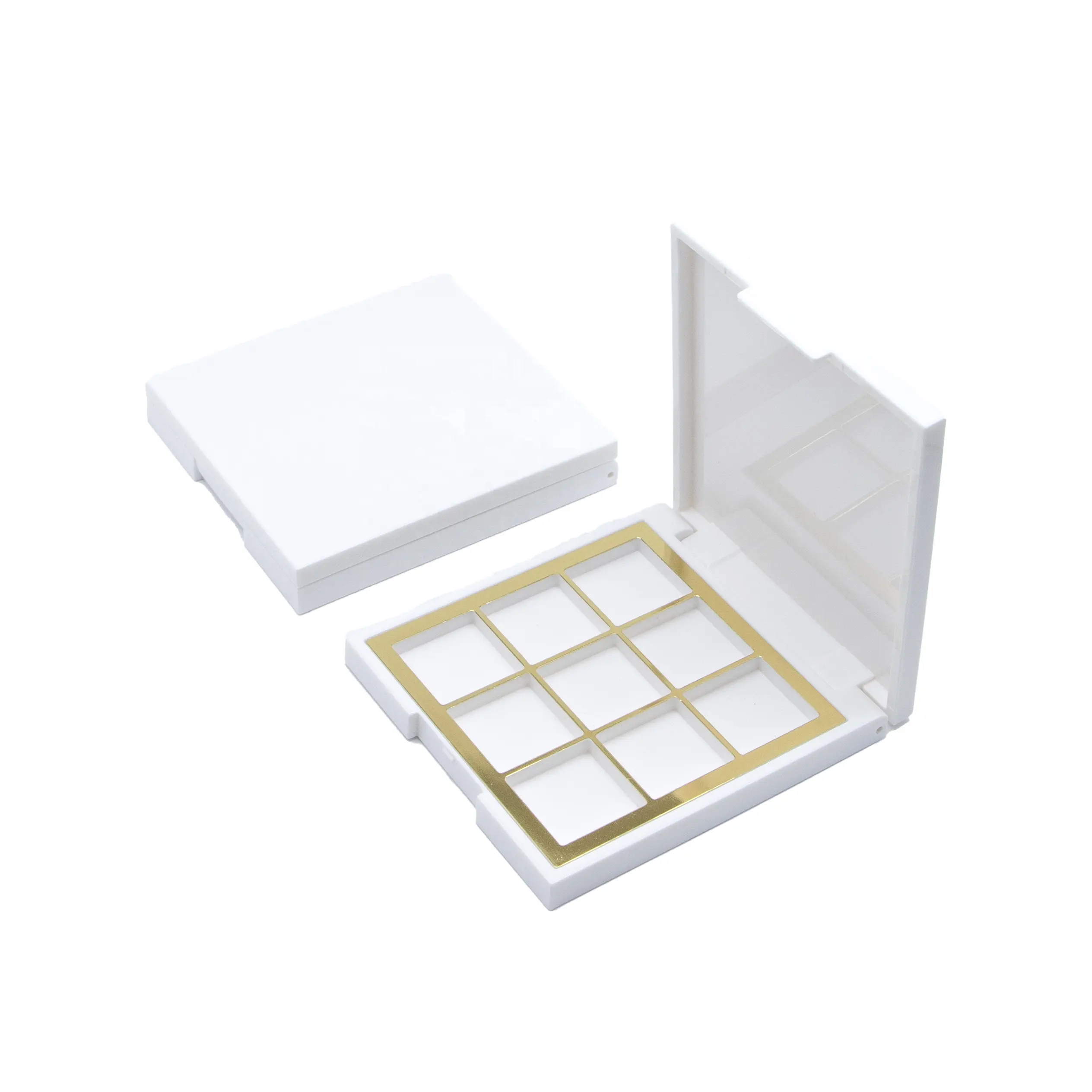Квадратная коробка 9-цветная коробка для теней для век 9-сетчатая пластиковая оболочка с зеркалом оптом