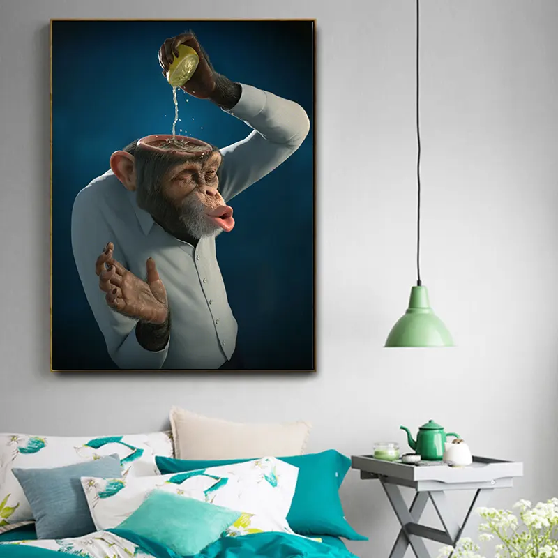 Gorille Peinture Sur Toile Animale Drôle de Bande Dessinée Art Mural Sans Cadre Décoration Murale Peinture Affiche Œuvres d'art