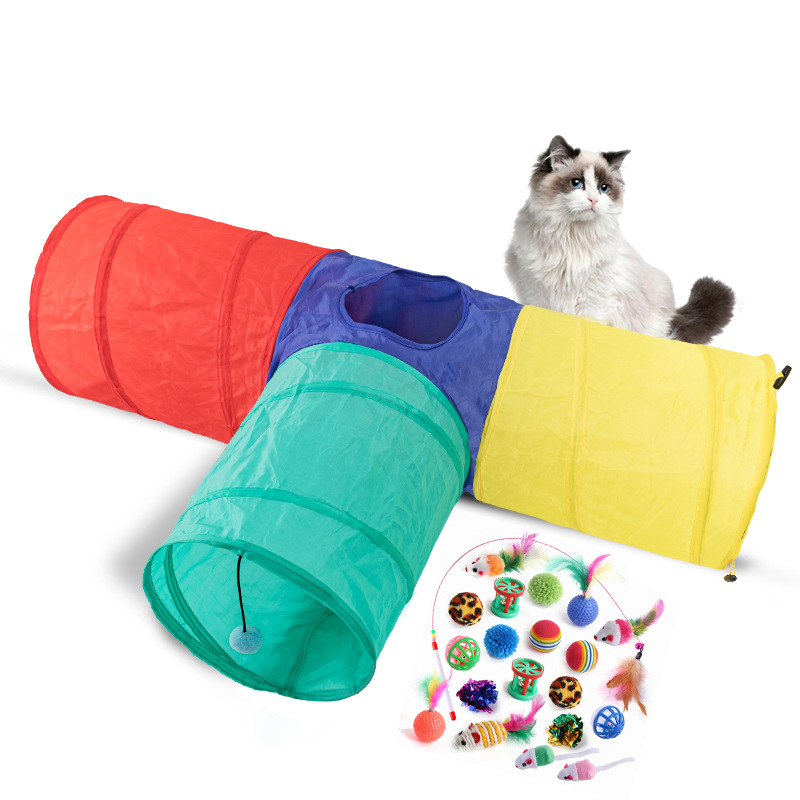 Ensemble de jouets tunnel pour chat arc-en-ciel