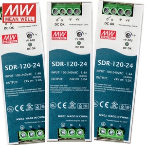 Mean Well SDR-120-24 120W24VDCシングル出力電源5A入力370VDINレール機能10A出力電流50Hz周波数 - Product Image 1