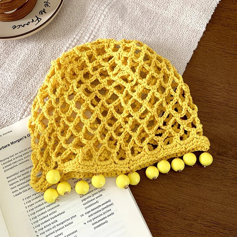 Sombrero tejido de perlas - Amarillo