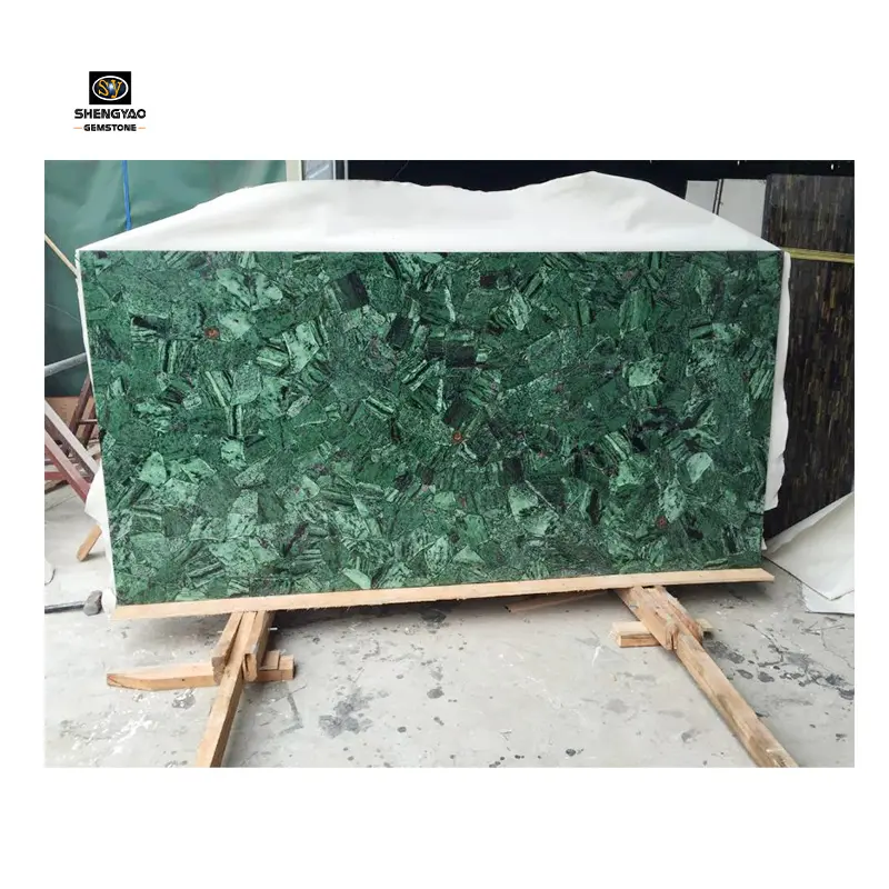 Sparadrap — étiquettes d'émeraude, panneau mural en pierre de marbre vert rétro-éclairé, 90 pièces