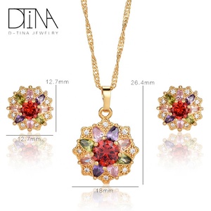 DTINA גולדפילד רובי מעוקב Zirconia המפלגה תכשיטי סט עבור בנות