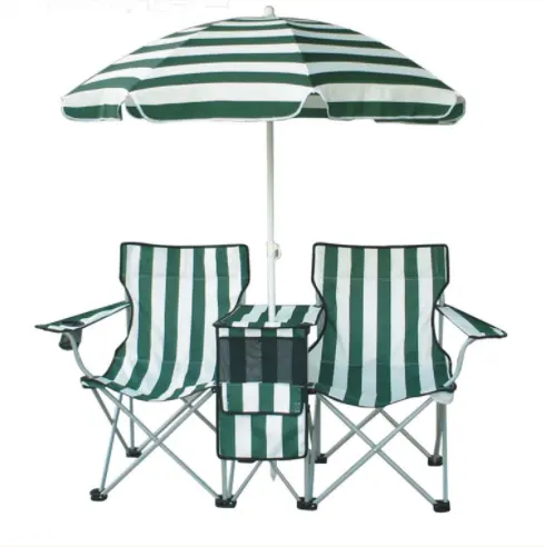 경량 도매 공장 사용자 정의 로고 휴대용 접는 더블 개인 캠핑 비치 피크닉 금속 의자 우산