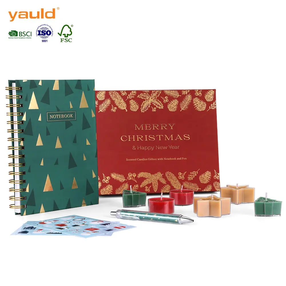Caja de lujo de papelería para mujer, cuaderno y bolígrafo, juegos de velas perfumadas de Navidad para regalo