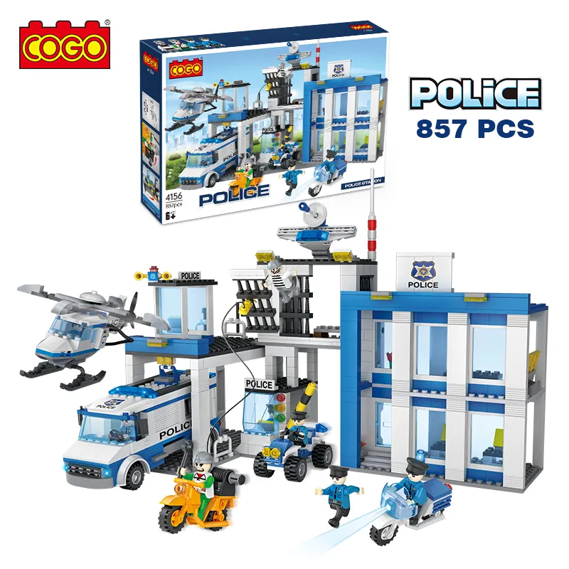 COGO-bloques de construcción de plástico ABS para niños, 857 piezas, estación de policía, ciudad, ciudad, juguetes educativos