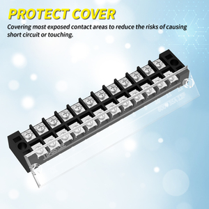 12 Way <strong>Busbar</strong> 600V PCB Terminals Wire Screw Stripe &amp; Ground Jumpers <strong>Dual</strong> Row Insulated Terminal Blocks Connector with Cover - Product Image 5