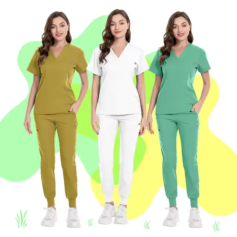 Niaahinn Uniforme de enfermeira personalizado, uniforme médico de 4 vias, spandex elástico, 72% poliéster, 21% rayon, 7% spandex, uniforme médico