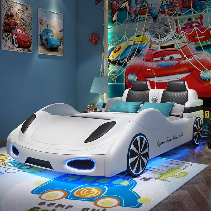 Luxury Children's Little Boy Little Girl Bed Solid Wood Frame New Creative Simple Car Bed Bedroom Furniture Race Car Bed