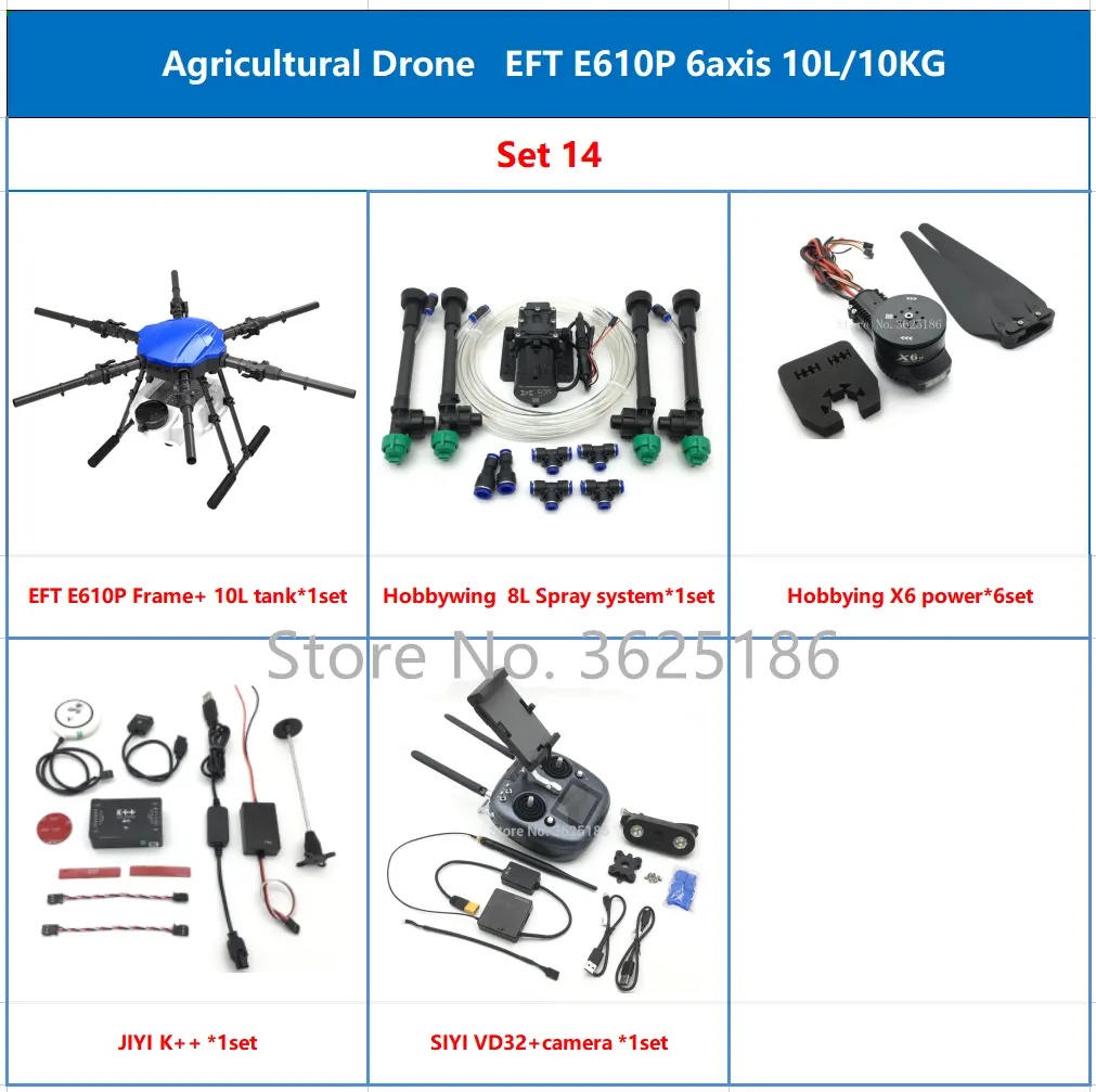 EFT E610P E610 Sechsachsiges 10L 10KG Agricultural Spray Drone Frame Kit mit Hobby wing X6 Power VK K FC VD32 T12 MK15 RC Kit