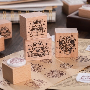 रेट्रो छोटे कार्टून स्क्रैपबुकिंग प्लानर रबर स्टांप सजावटी लकड़ी की सजावट लकड़ी कावी मोम सील स्टांप टेप परिवार - Product Image 3