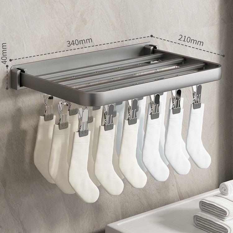 18-Clip Wall-Mounted Sock Rack - Gunmetal Gray