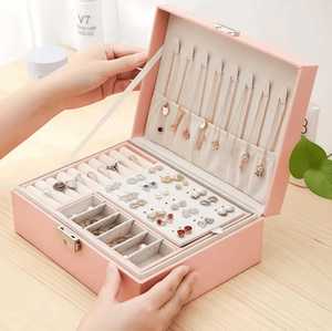 Оптовая продажа, Классическая двухслойная шкатулка для ювелирных изделий из кожи, дорожный шкатулка с замком для кольца, серьги, ожерелье, органайзер для хранения - Product Image 6