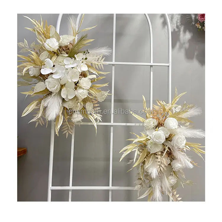 Flores y coronas decorativas blancas para eventos de boda, arco de Pampas, arreglo de flores artificiales