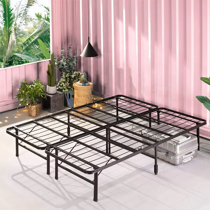 WEKIS Heavy Duty Full Over Hotel Square Tube Metal Bed Frame Negro Doble Tamaño Metal