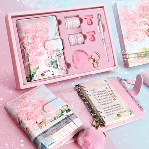 Kawaii A6账本套装笔记本创意韩版樱花礼盒套装可爱学生笔记本记事本 - Product Image 1