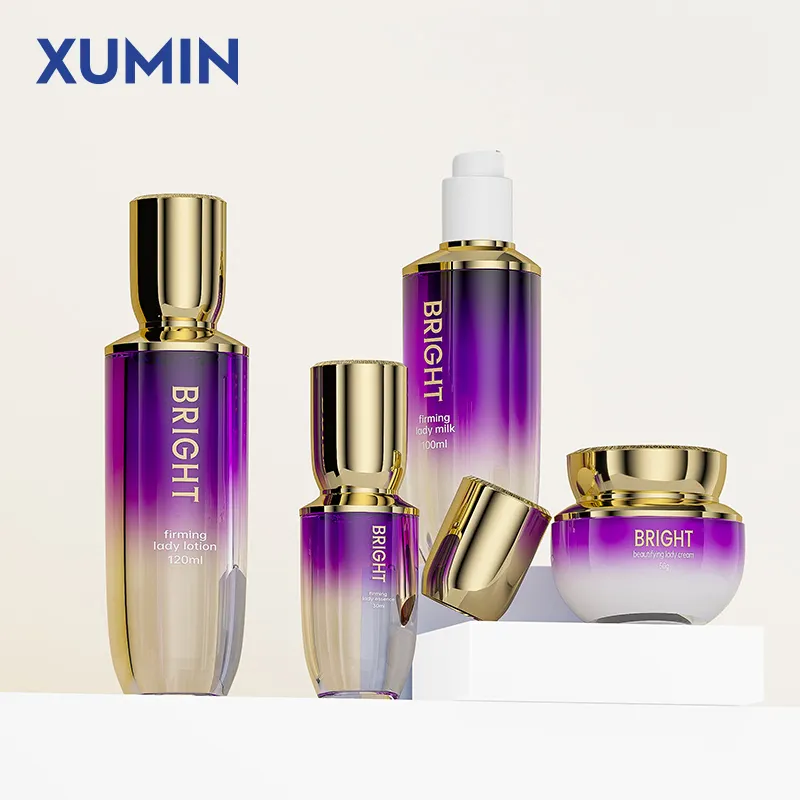 Juego de envases cosméticos de vidrio personalizados, botellas de bomba de loción cosmética de vidrio de lujo, tarro para el cuidado de la piel, embalaje para crema