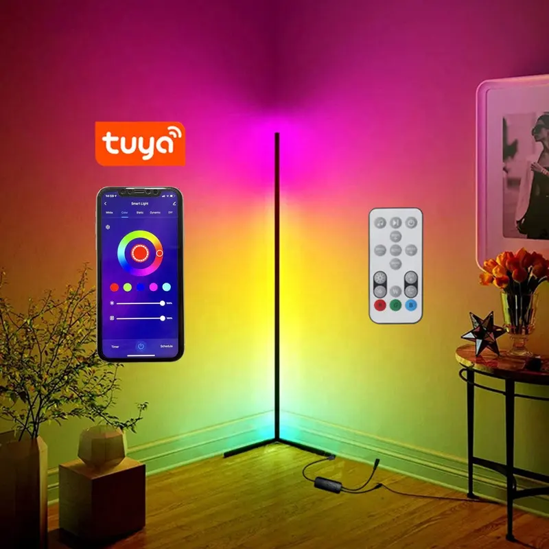 앱 터치 컨트롤 LED RGB 플로어 램프 거실 장식을위한 스마트 음악 동기화 코너 바닥 조명
