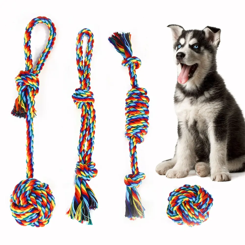 Rainbow Rope Dog Toys 4 Piece Set Puppies Teething Chew Best Tug from Fun Indoor Activities to Outdoor Games rope toy