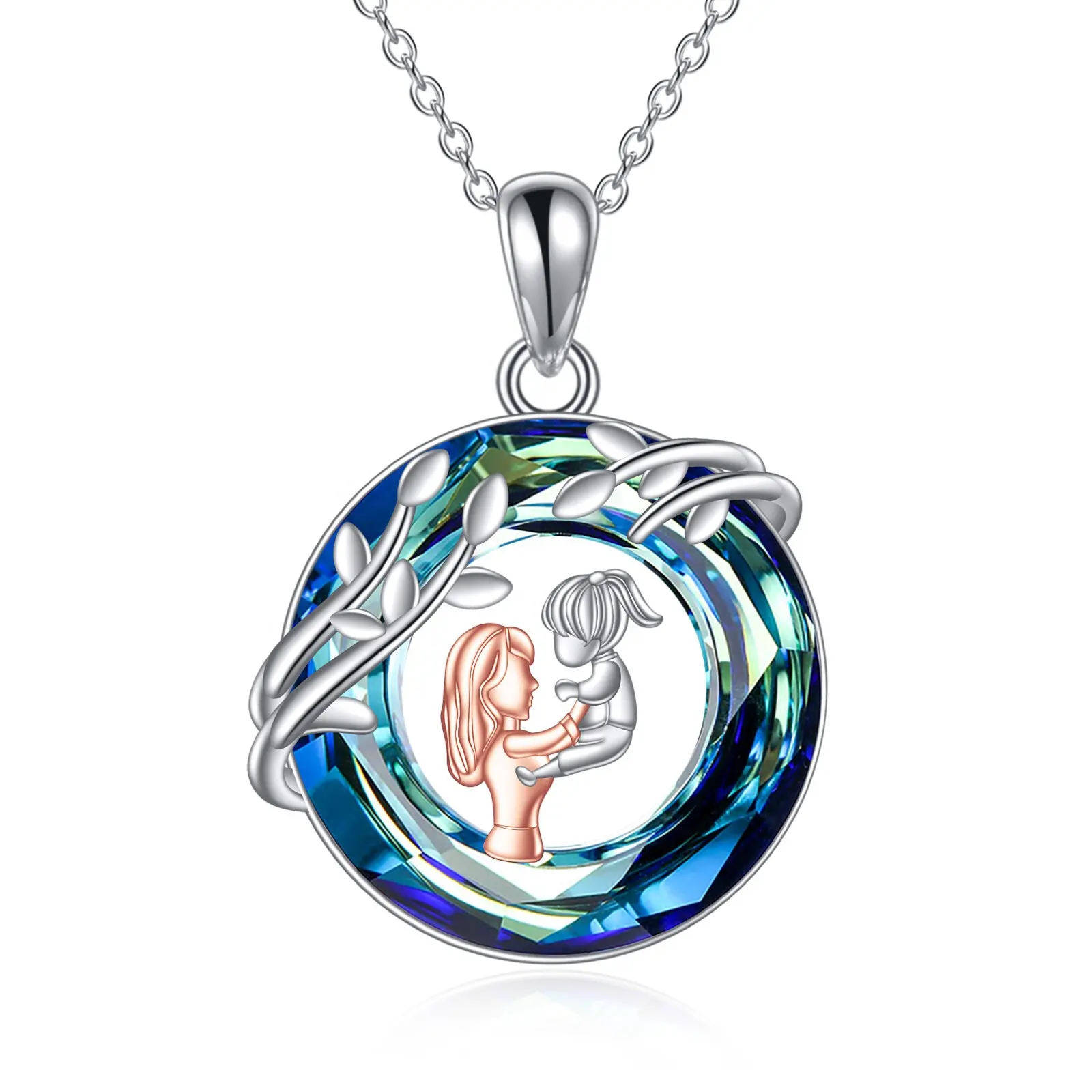 Colgante de árbol de la vida personalizado para mamá y niñas, joyería de cristal circular para mamá, regalo perfecto para seres queridos