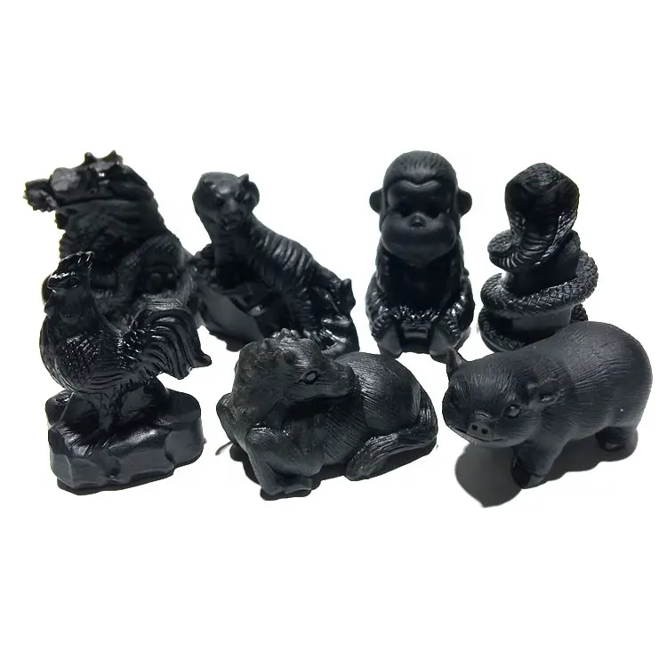 Cristal de cuarzo obsidiana natural 12 animales simbólicos para meditación decoración del hogar